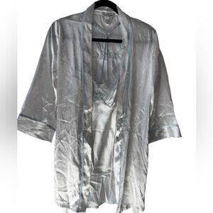 Linea Donatella Sheer Bride Lingerie Slip dress and robe in white -Blue